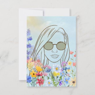 Girl with sunglasses in sunny garden card
