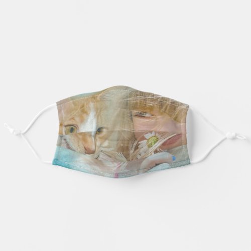 girl with tabby cat and daisy adult cloth face mask