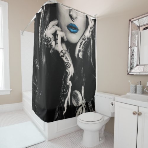 Girl with tattoo shower curtain