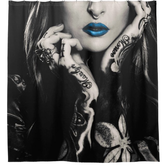 Girl with tattoo shower curtain (Front)