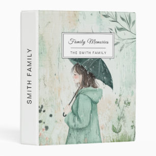 Girl with Teal Umbrella Rainy Garden (2) Mini Binder