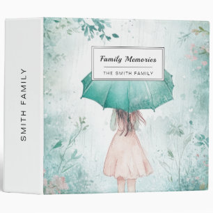 Girl with Teal Umbrella Rainy Garden 3 Ring Binder