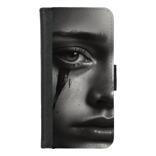 Girl with tears iPhone wallet case (Front)