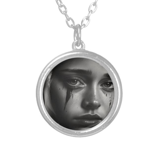 Girl with tears silver plated necklace (Front)