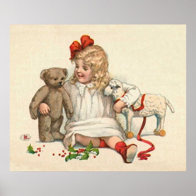 Girl with Teddy and Lamb Poster (Front)