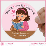 Girl with Teddy Bear Teacher Library Bookplate