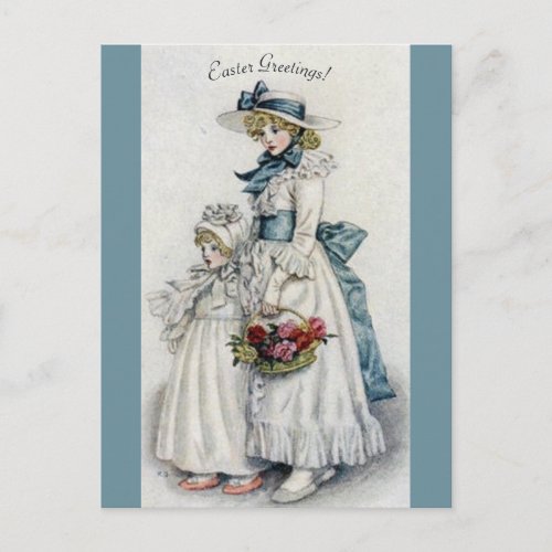 Girl With The Blue Sash and Bonnet Easter Greeting Postcard