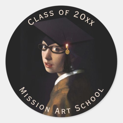 Girl with the Glasses Graduation Classic Round Sticker