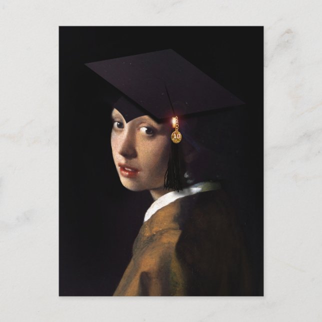Girl with the Graduation Hat Announcement Postcard (Front)