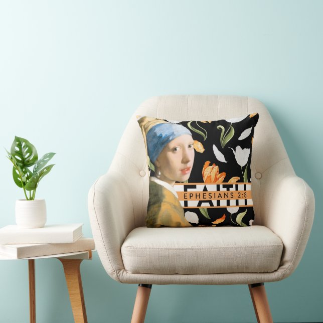 Girl With The Pearl Earring-Faith-Yellow Floral Throw Pillow (Chair)