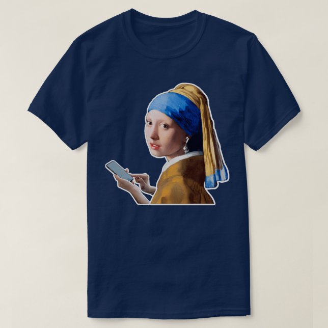 Girl with the Pearl Earring with Earbuds and a pho T-Shirt (Design Front)