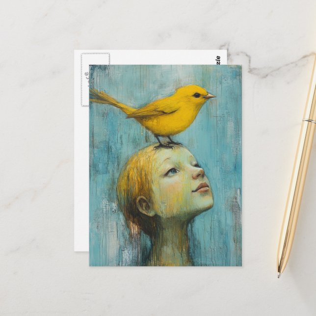 Girl with the Yellow Bird on Her Head Postcard (Front/Back In Situ)