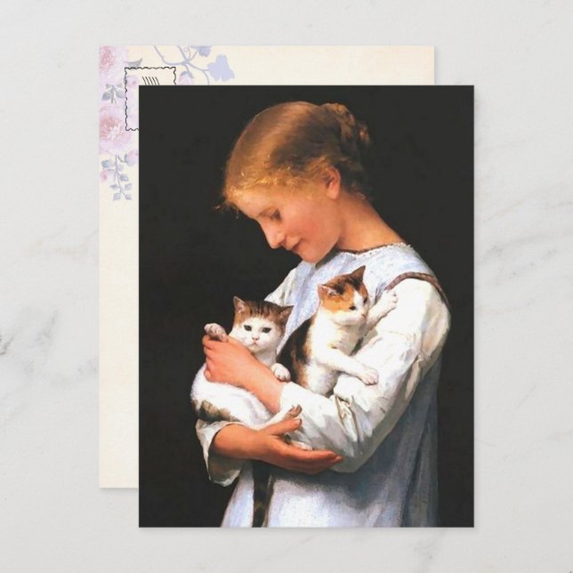 Girl with Two Kittens (1888) by Albert Anker Postcard (Front/Back)