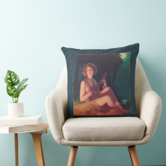 Girl with Ukulele Throw Pillow