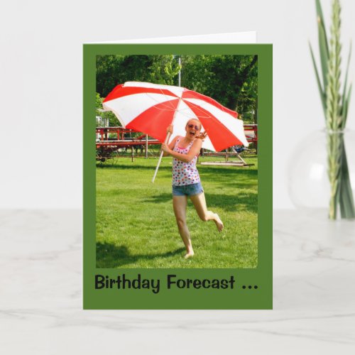 Girl With Umbrella 100 Chance Of Birthday Fun Card