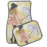 Girl With Umbrella Against Yellow Autumn Leaves Car Mat at Zazzle