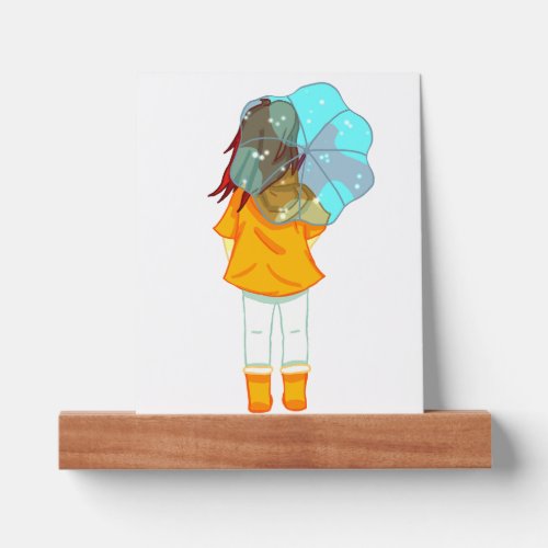 Girl with Umbrella Drawing in Wind Picture Ledge