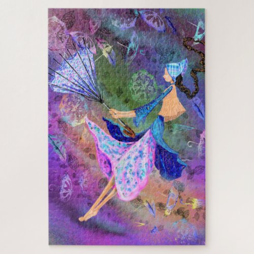 Girl with Umbrella Fantasy Jigsaw Puzzle Painting