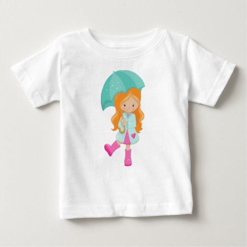 Girl With Umbrella Girl In Raincoat Orange Hair Baby T_Shirt