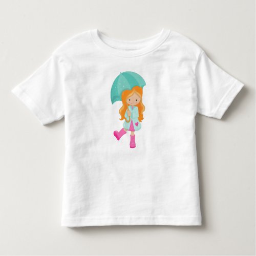 Girl With Umbrella Girl In Raincoat Orange Hair Toddler T_shirt