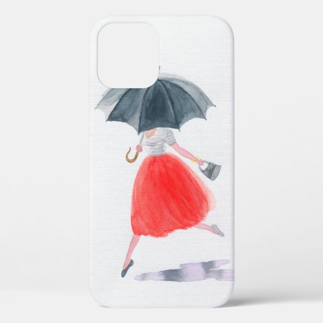 Girl with umbrella in rain. fashion illustration.  Case-Mate iPhone case (Back)