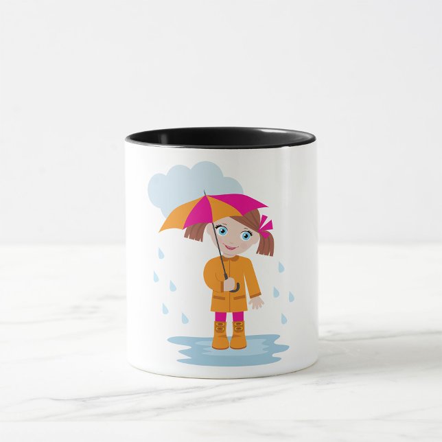 Girl with Umbrella in Rain Kids Rainy Day Mug (Creator Uploaded)