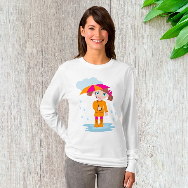 Girl with Umbrella in Rain Kids Rainy Day T-Shirt (Creator Uploaded)