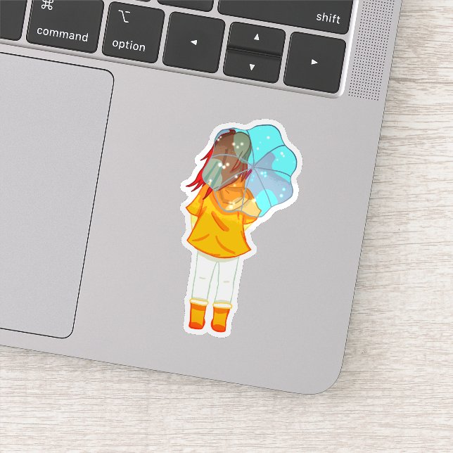 Girl with Umbrella in Wind Drawing  Sticker (Detail)