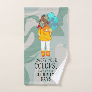 Girl with Umbrella in Wind Positive Quote Bath Towel Set