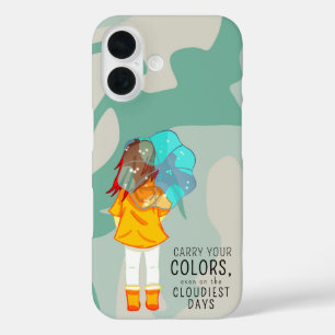 Girl with Umbrella in Wind Positive Quote iPhone 16 Case
