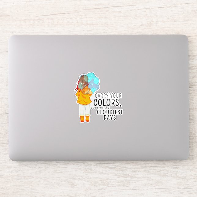 Girl with Umbrella in Wind Positive Quote Sticker (Computer)