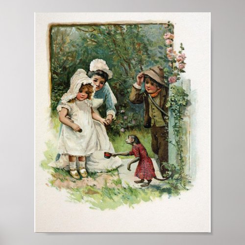 Girl with Vintage Monkey Poster