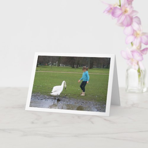 Girl with White Swan Portrait Card