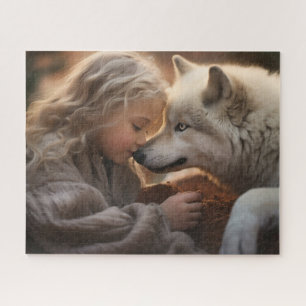 Girl With White Wolf Jigsaw Puzzle