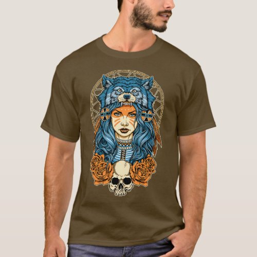 Girl with wolf headdress design  T_Shirt