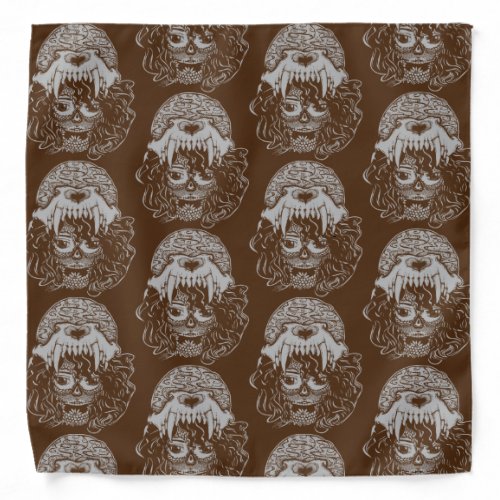 Girl with Wolf Skull Illustration Bandana