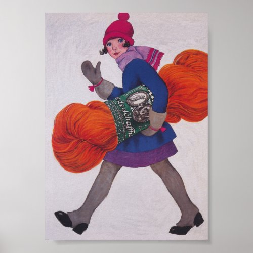 Girl with Yarn Vintage Advertisement Poster