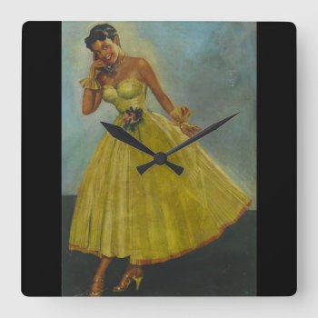 Girl With Yellow Dress Pin Up Art Square Wall Clock by Pin_Up_Art at Zazzle