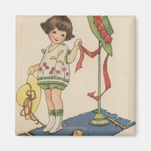 Girl with Yellow Hat and Chick Magnet