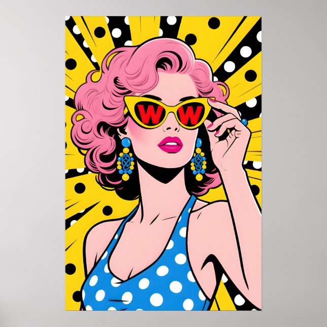 Girl with Yellow Sunglasses Pop Art Poster (Front)