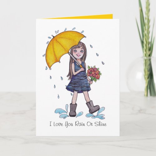 Girl With Yellow Umbrella In Watercolor Card