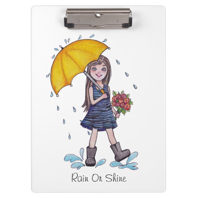 Girl With Yellow Umbrella In Watercolor Clipboard (Front)