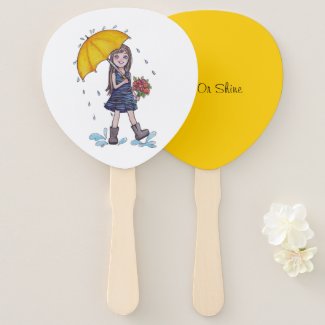 Girl With Yellow Umbrella In Watercolor Hand Fan