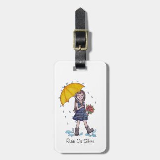 Girl With Yellow Umbrella In Watercolor Luggage Tag