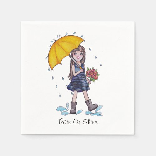 Girl With Yellow Umbrella In Watercolor Napkins