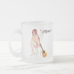 Girl withe guitar,anime girl frosted glass coffee mug