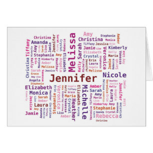 Girl Woman Names Word Cloud - Pink and Orange Cards