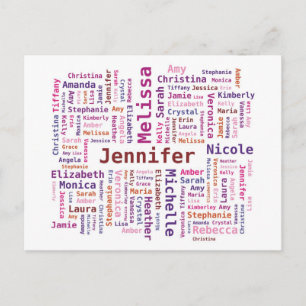 Girl / Woman Names Word Cloud - Pink Orange Colors Postcard