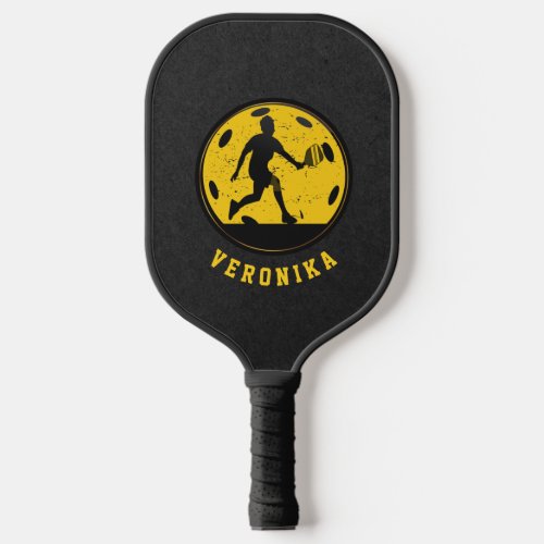 Girl Woman Pickleball Player Racketball Name Black Pickleball Paddle