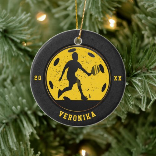 Girl Woman Pickleball Player Racketball Name Year Ceramic Ornament